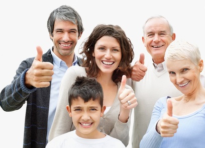 Thumbs up - Portrait of a happy multi generational family wishing you luck