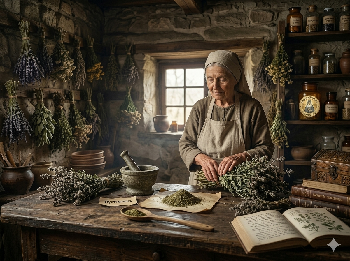 Herzgespannkraut 1 Bild Kräuterfrau mit Kräutern